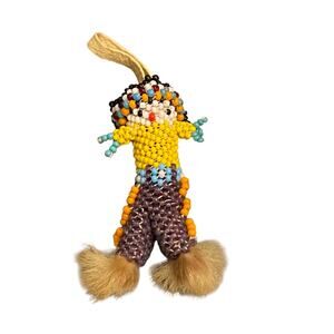 RARE VINTAGE Zuni Native American Good Luck Charm Beaded Doll Folk Art